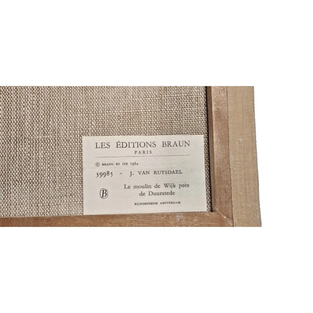 Windmill Les Editions Braun Paris Jr. Van Ruysdael Print Canvas Netherlands 1964